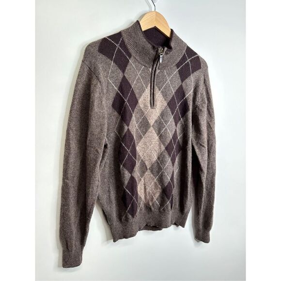 Jos A Bank Sweater Mens Argyle Lamb’s Wool Executive Collection Size Medium Brow - Picture 2 of 7